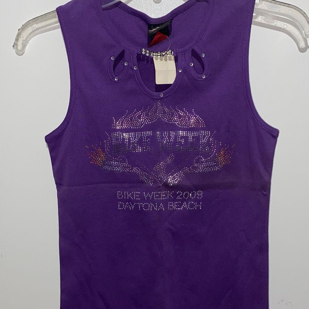 Biker Design Women's Purple Bike Week 2009 Daytona Beach Tank Top‎ Small NWT